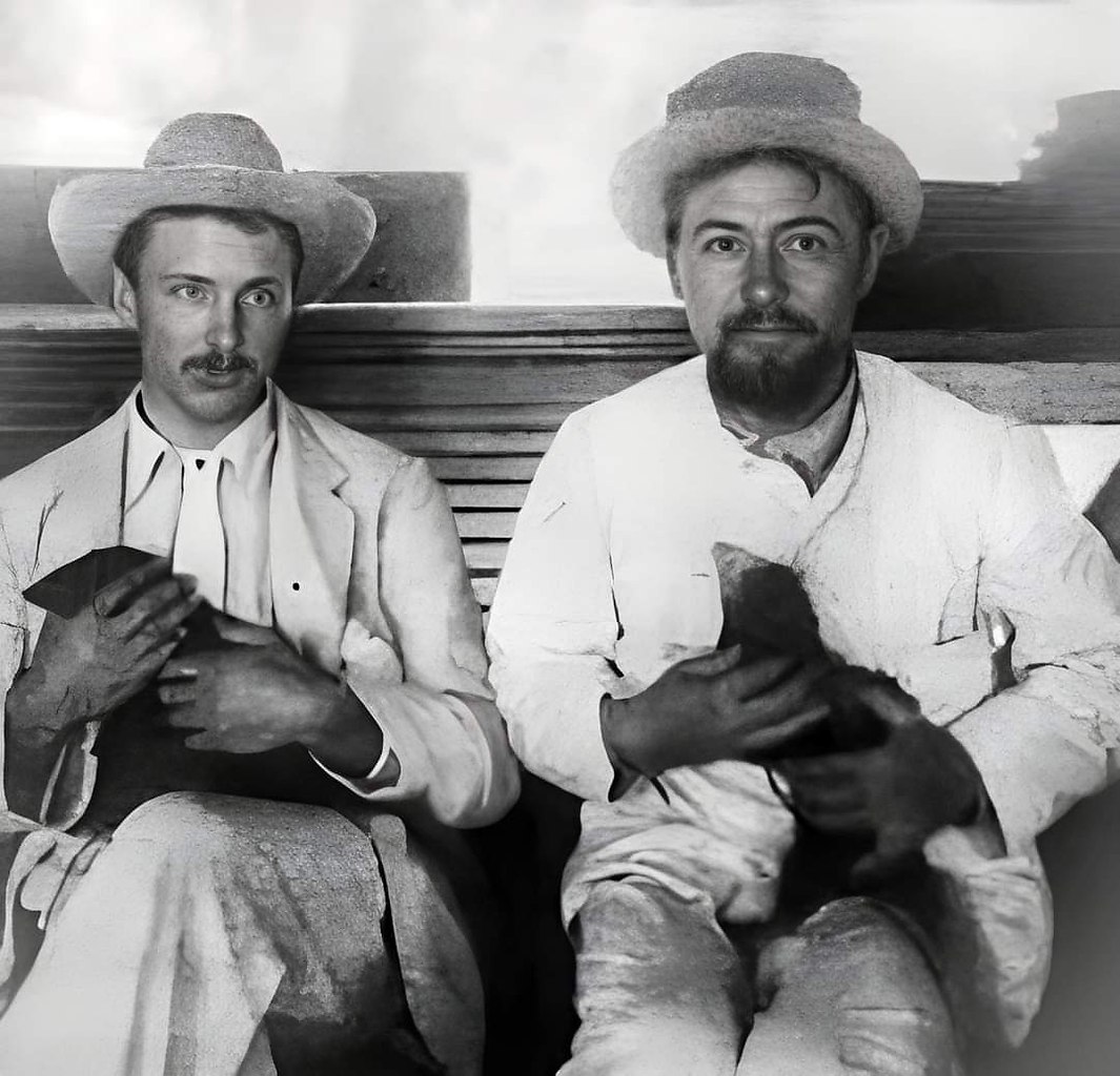 Чехов и мичман Глинка с мангустами. Фото 1890 г.