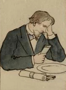 А.П. Чехов «За табльдотом». Карикатура Хотяинцевой. 1898 г.