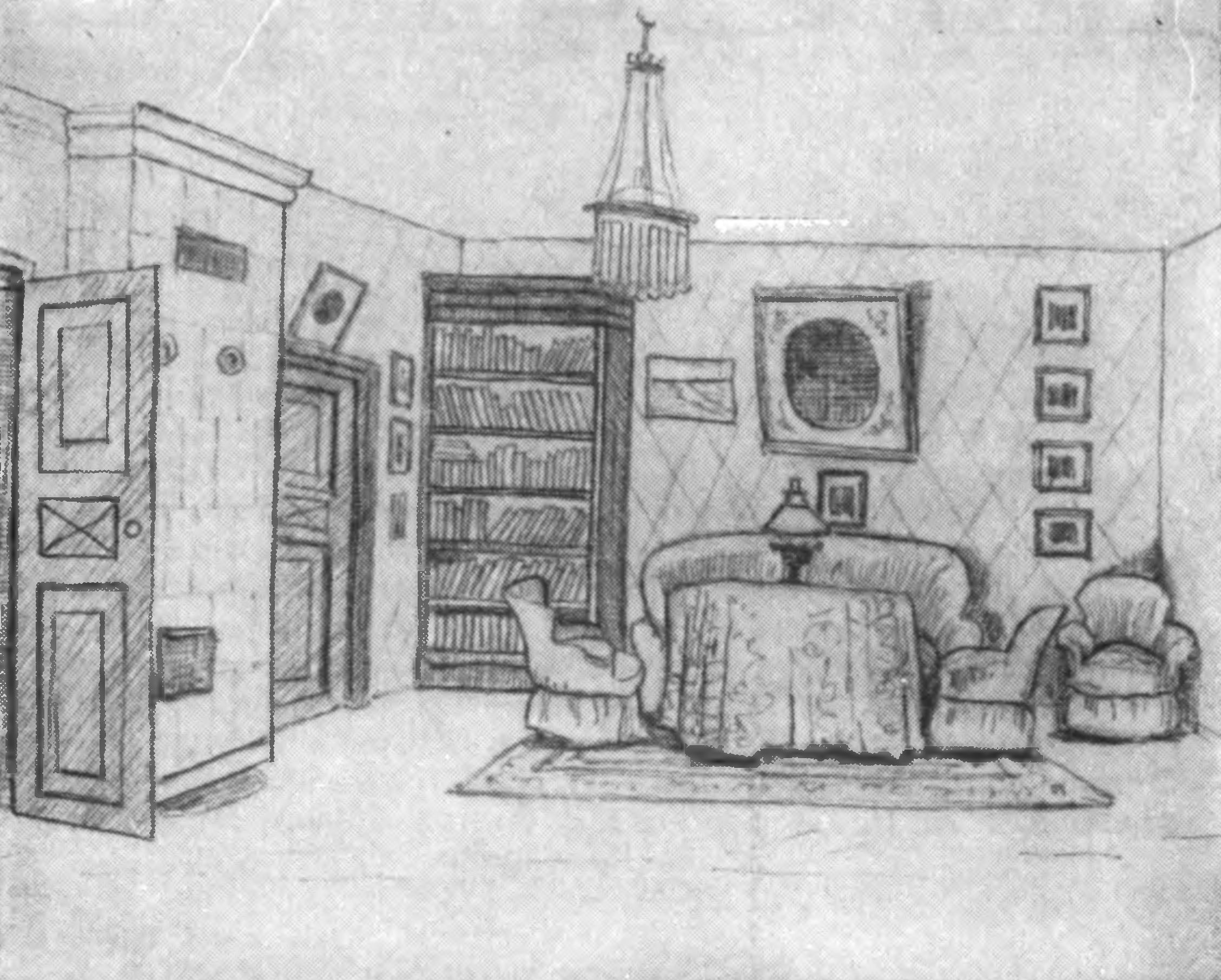 Кабинет А.П. Чехова в доме на Садовой-Кудринской. Рисунок М.П. Чехова